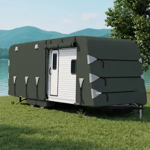 20-22FT Heavy-Duty Travel Trailer Cover, 4-Layer Oxford Waterproof, Breathable, UV-Resistant, and Tear-Resistant RV Storage Cover with Windproof Straps and 6 Zipper Panels, Green