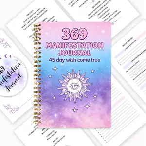 369 Law Wish Journal, Spiritual Growth Planner, 45-Day Wish Fulfillment Tracker, and Law of Attraction Guide Notebook. It includes step-by-step guidance for 369 manifestation, three daily writing sessions (3/6/9 times), dedicated sections for daily affirm