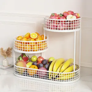 Multi-layer Metal Fruit Basket, Countertop Fruit Basket, Round Snack & Fruit Storage Basket, Fruit & Vegetable Organizer for Home Kitchen Living Room Coffee Table
