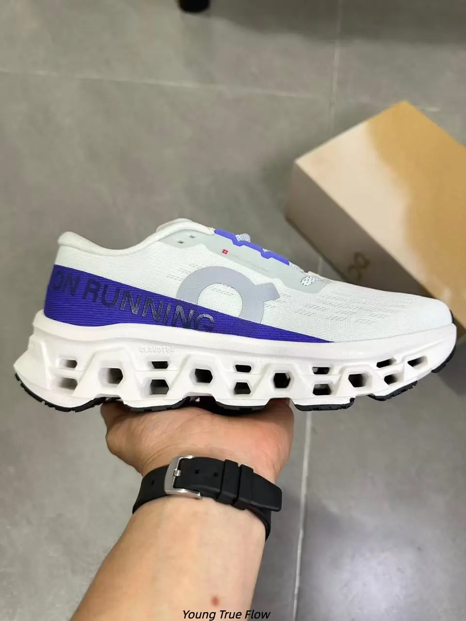 White Purple Color Block Fly-Knit Breathable Running Sneakers for Men Women, Wave Hollow Multi-Cavity Cushion Midsole Shock Absorb Non-Slip Rubber Athletic Training Walking Shoes