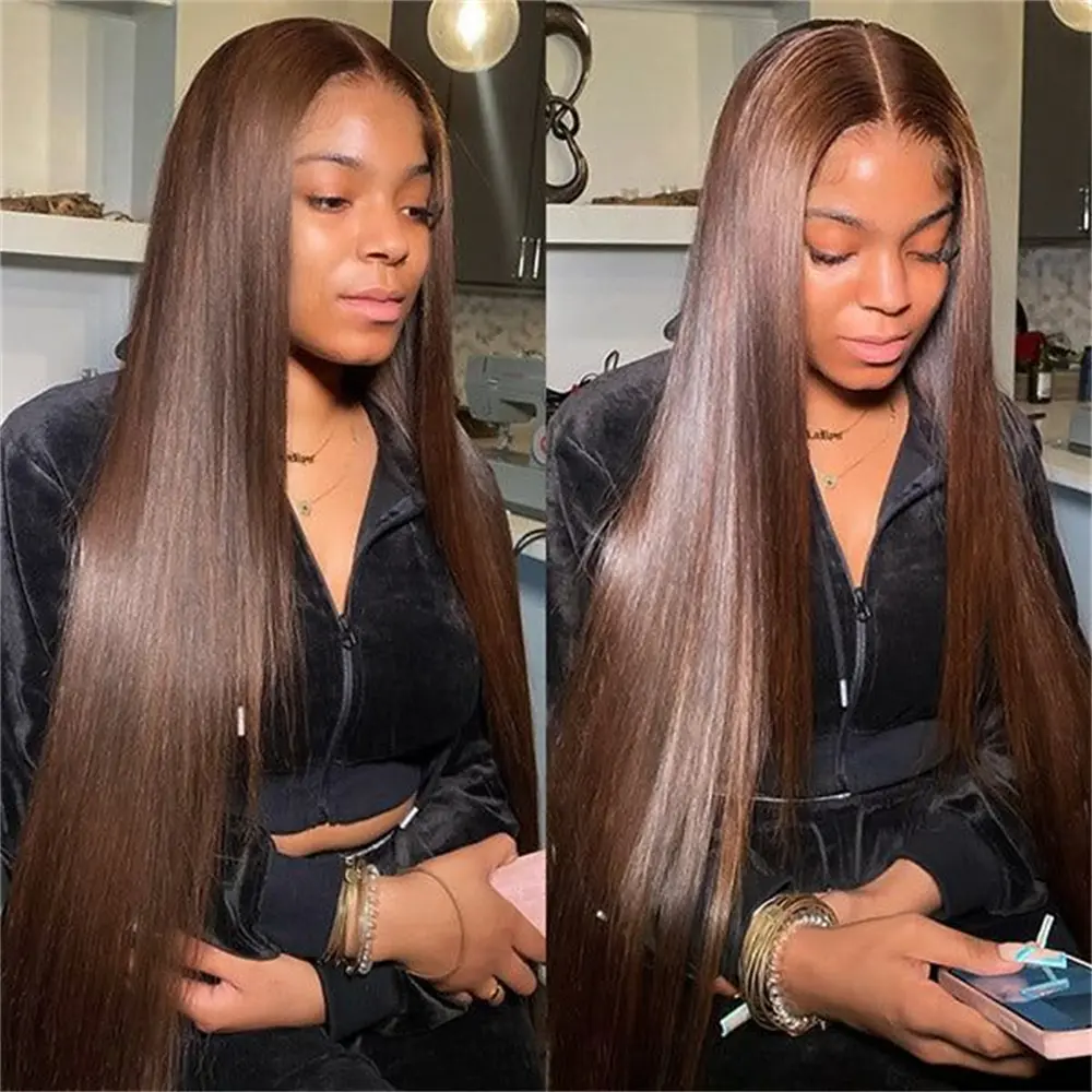 Wiggins Hair Glueless Wig Straight #4 Dark Brown 5*7 Lace Closure Wigs Pre Cut Lace Pre Plucked Hairline Beginners Friendly