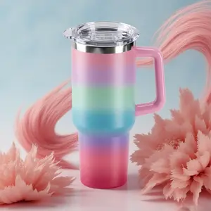TAHOFLEX 30 oz Pastel Rainbow Gradient Insulated Tumbler, Vibrant Ombre Aesthetic Travel Mug with Handle & Straw, Leakproof 4-Way Lid, Cup Holder Friendly, 48H Iced, Summer Party Edition