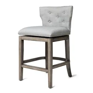 Maven Lane Hugo Tufted-Back Kitchen Swivel Stool, Reclaimed Oak, Counter Height