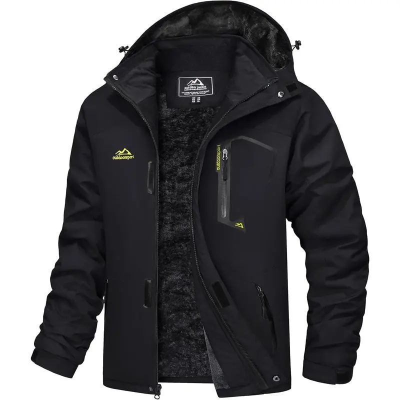 Men's Winter Ski Snow Jacket, Water-Resistant Warm Fleece-Lined Parka Raincoat with Hood & Multi-Pockets, All-Season Outdoor Functional Men's Outerwear Men's Winter Ski Snow Jacket, Water-Resistant Warm Fleece-Lined Parka Raincoat with Hood & Multi-Pockets, All-Season Outdoor Functional Men's Outerwear