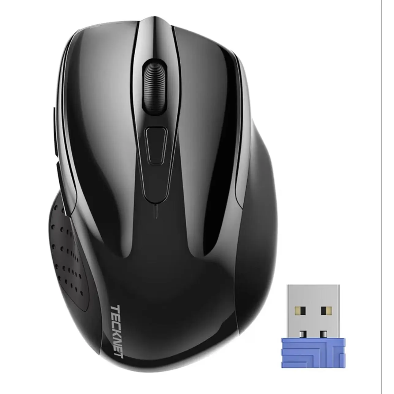 TECKNET Wireless Mouse, 2.4G Ergonomic Computer Mouse, 2600 DPI, Black Ergonomic Design with Side Grips, Adjustable DPI, 2-Year Battery, Compact Size, USB-A Plug & Play, Wide OS Compatibility
