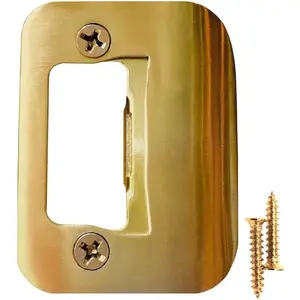 Universal 2-1/4" x 1-3/4" Door Strike Plate with Screws, Alloy Steel Universal Latch Restorer Lock Hardware Replacement for Interior Exterior Doors, Bright Brass 1-Pack