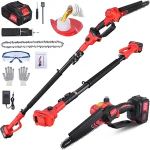 2-IN-1 Cordless Pole  and Mini , 8 Inch Electric Pole Saws for Tree Trimming, Auto Oiling, 15ft Max Extension Pole  with 21V 4.0Ah  for  Branch