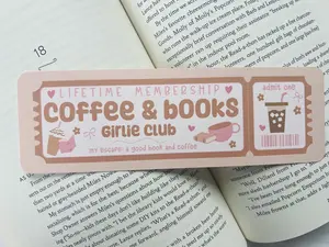 Coffee & Books Girlie Book Club Ticket Bookmark - Linen Bookmark -Tassel/Ribbon Bookmark