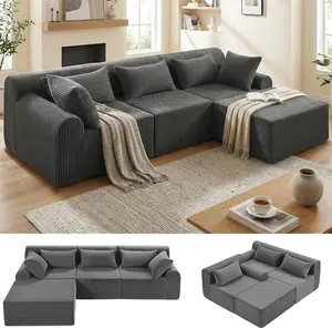 Winzoo 116” Modular Sectional Cloud Couches with L Shaped Chaise,Upholstered Deep Seat Boneless Sofa for Living Room,Bedroom, No Assembly Required