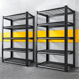 Heavy-Duty 5-Tier Metal Storage Rack - Garage Storage Shelving, Height-Adjustable, Boltless Assembly, Modular Tool Rack for Workshops & Storage Rooms - Easy-to-Install Utility Shelving