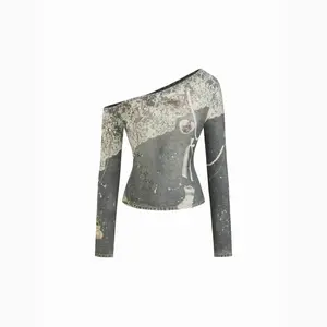 Cider Asymmetrical Neck Conversational Top