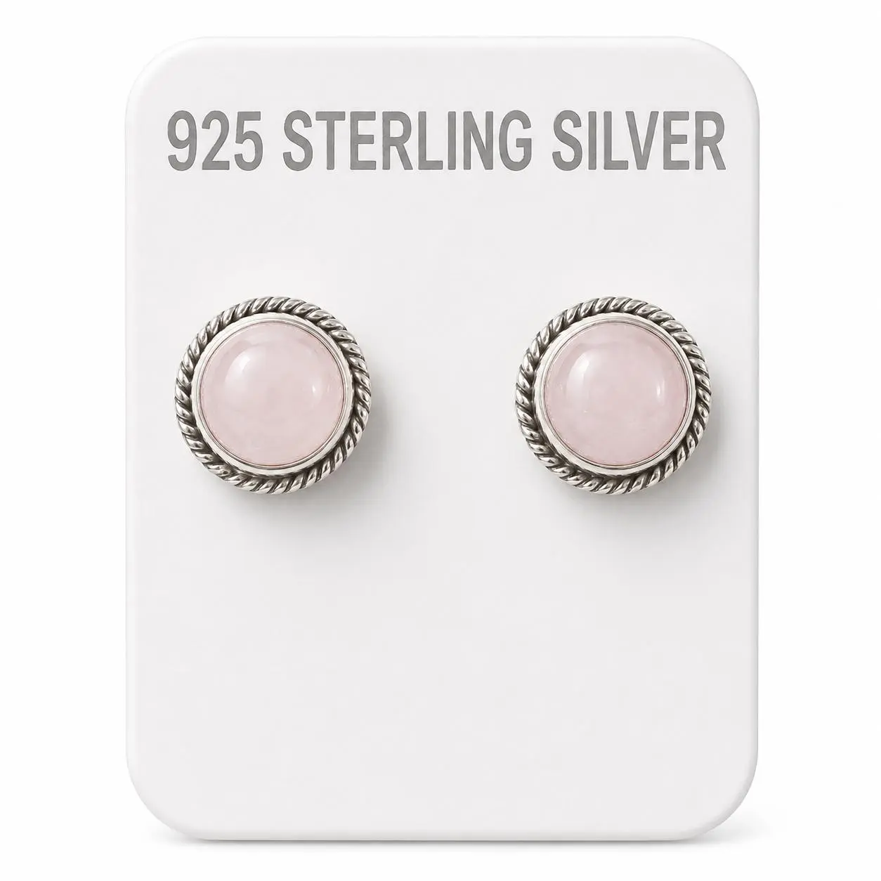 .925 Sterling Silver Rose Quartz Stud Earrings