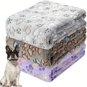 Pet Blanket, 3 Counts/set Paw-Print Pattern Pet Blankets, Warm & Comfortable Pet Blanket for Dog & Cat, Pet Bedding Accessories