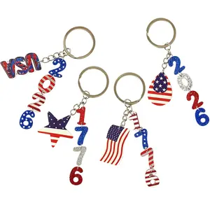 USA Flag Acrylic Keychain, 250th Anniversary Patriotic Glitter Number Keyring, Red White Blue Star Design Keychain, Independence Day Gift for Men Women, Bag Charm Accessories