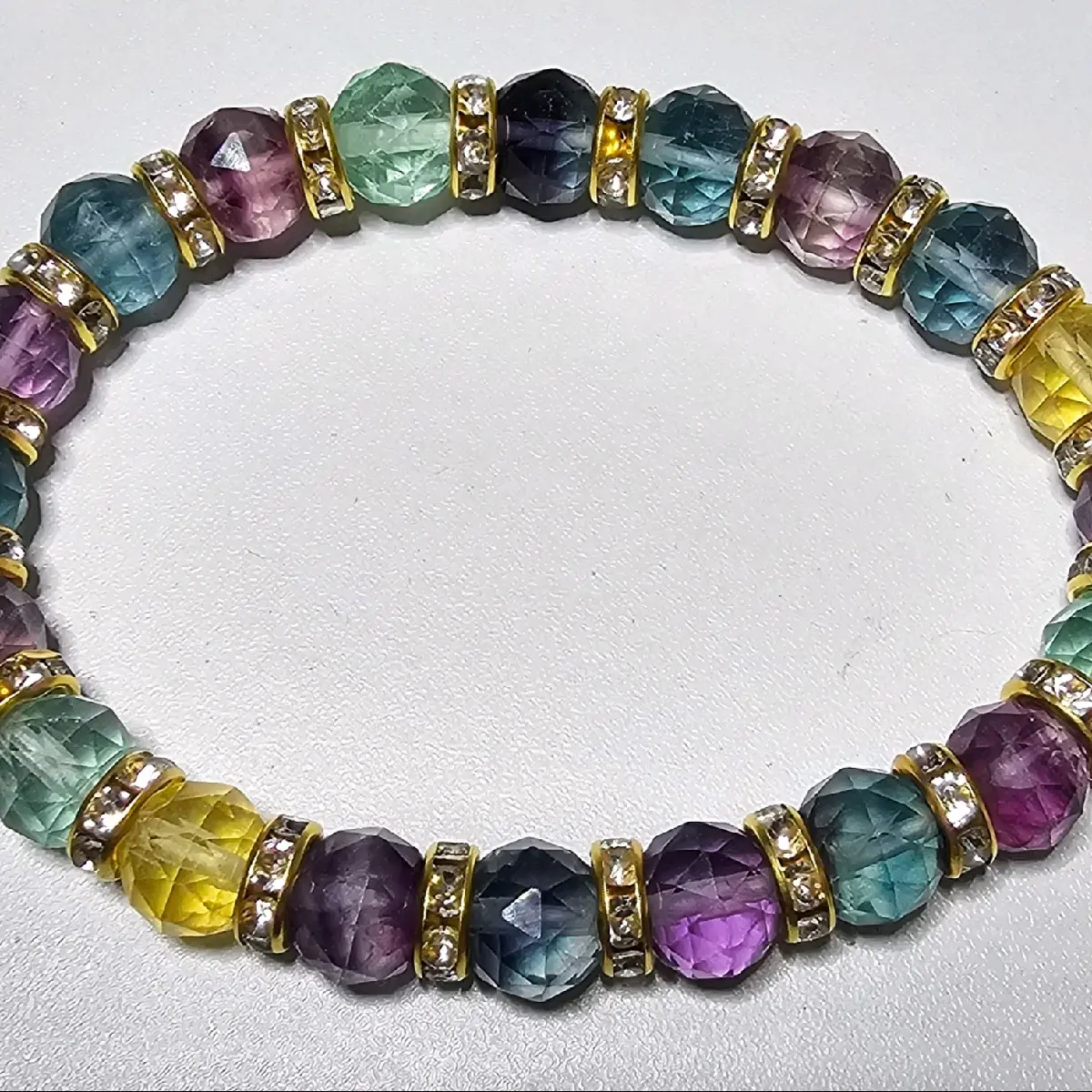Beautiful Fluorite Faceted Crystal Bead Bracelet 8mm Length 7 inches stretch bracelet