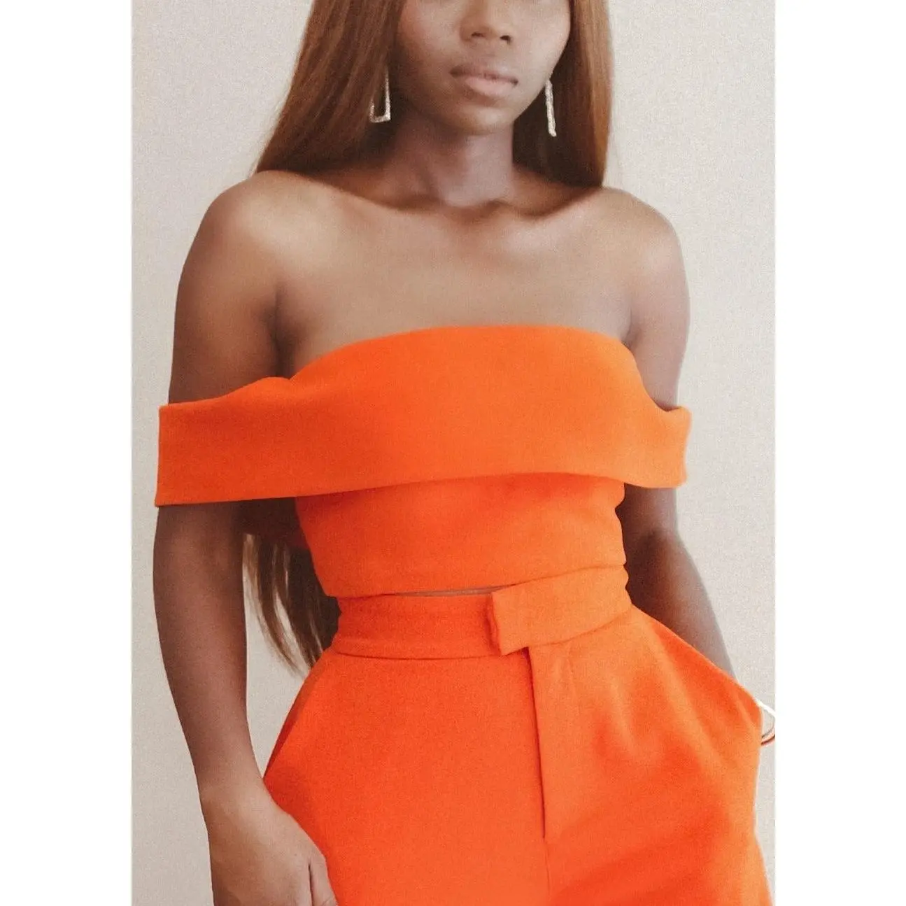 Orange Panther Off Shoulder Crop Top Only