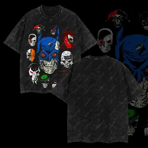 Superstyle The Dark Night Skull Zombie Horror Version Superhero D.C Edition Double Printed Oversize Lightweight Acid Washed Tee TV Series Graphic Design Top Cotton Streetwear Comic Superheroes T-Shirt Clothes Menswear Womenswear