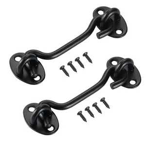 VEVOR Hook and Eye Gate Latch, 2 Pack Barn Door Latch Hook with Mounting Screws, Stainless Steel Hook and Eye Latch, Hook Lock for Sliding Barn Door, Cabinet, Window, Gate, Fence, Bathroom, Black