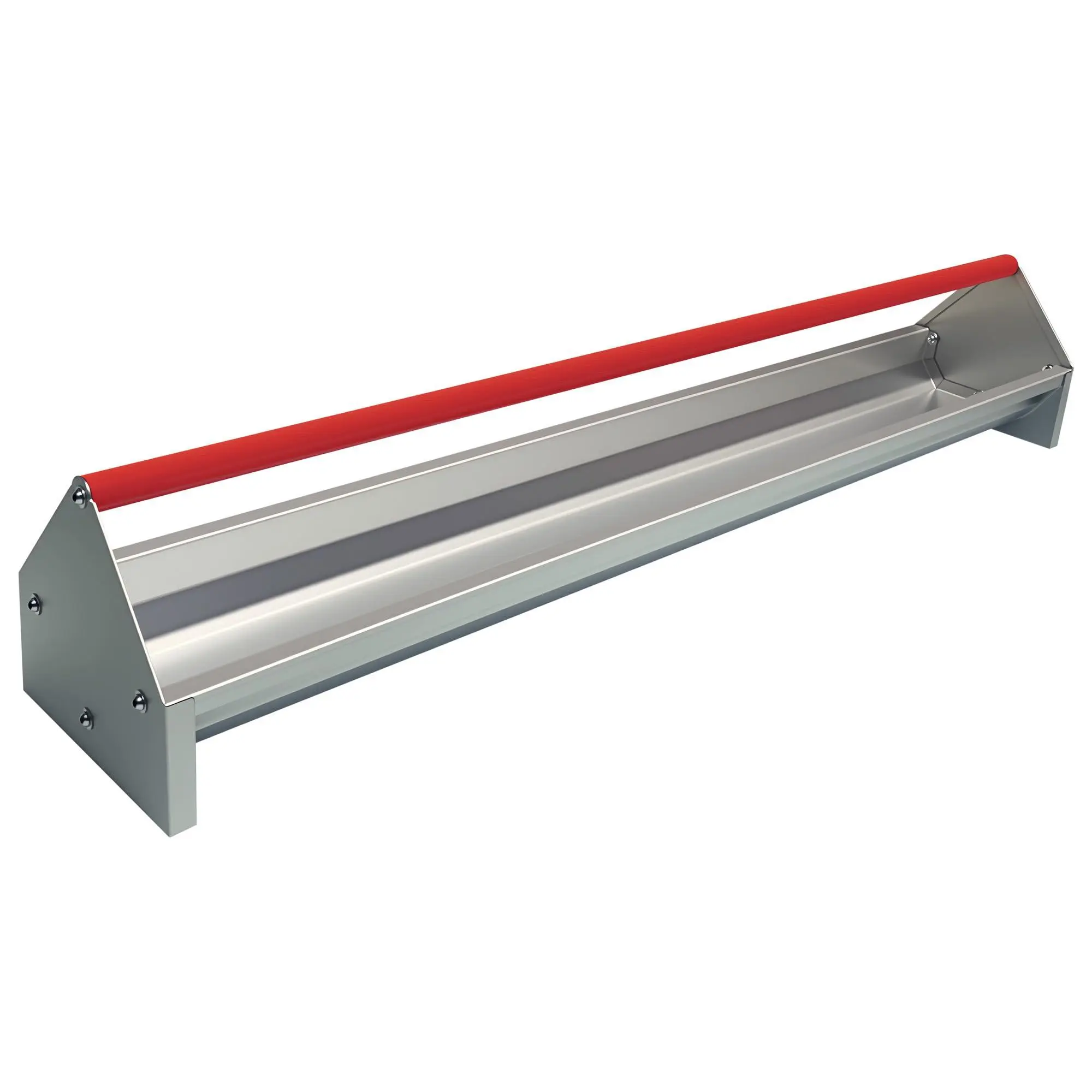 15L Carbon Steel Chicken Feeder - 114.5cm Silver Outdoor Poultry Feeder with Red Rotating Bar, Drain Holes for Ducks, Geese