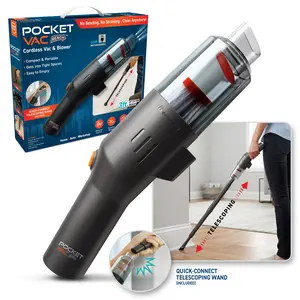 [Pocket Vac Reach] Cordless Handheld Car Vacuum & Air Blower | 2X Suction Power,  USB-C Rechargeable, Pet Hair Remover, Compact Mini Vacuum Cleaner with Attachments, HEPA Filter, Lightweight Auto Interior Detailing & Home Cleaning Tool - Perfect Gift Idea
