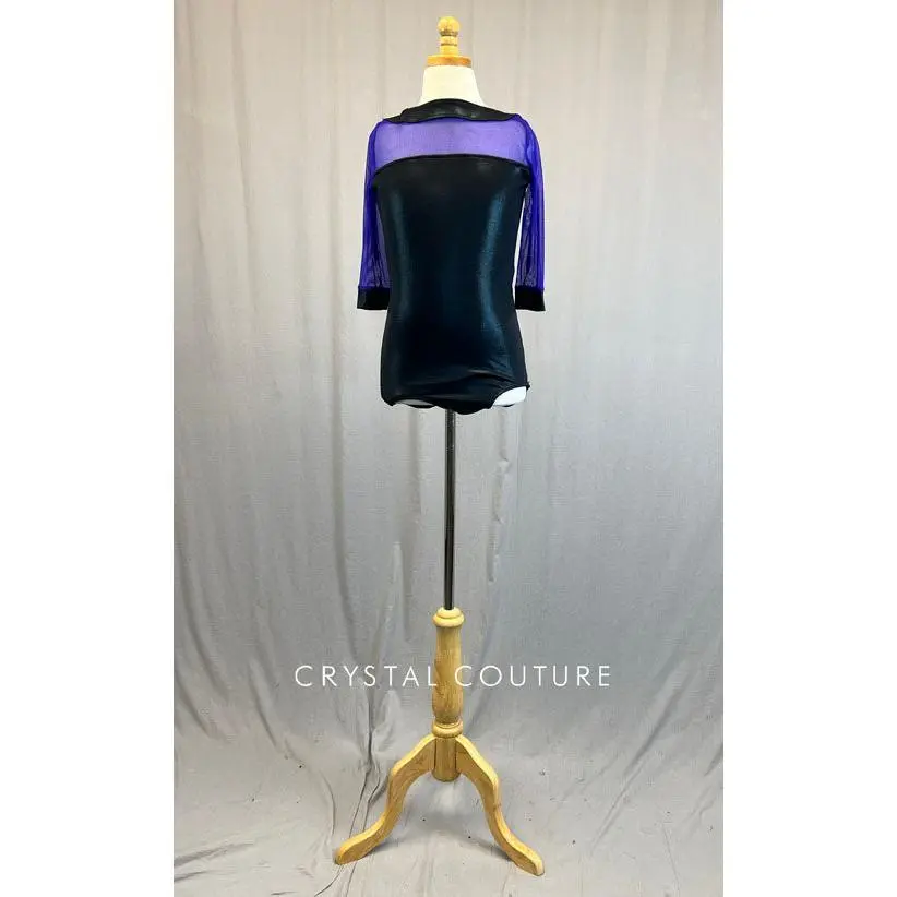 Black Metallic Leotard with Purple Mesh Sleeves