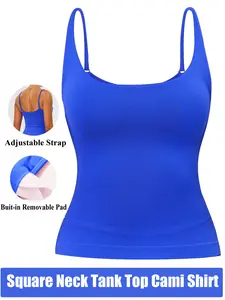 Women Square Neck Tank Top Summer Y2K Going Out Cami Shirt, Backless Longline Strappy Adjustable Gym Workout Top Padded, Tank Top Sports Bra Vest for Women, Scoop Neck Cami Body Shaper, Gym exercise activewear