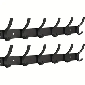 Casual Style Aluminum Wall Mount Coat Hooks - 2 Pack, Rust Resistant Multi-Hook Rack for Coats, Hats, and More, Storage Hooks