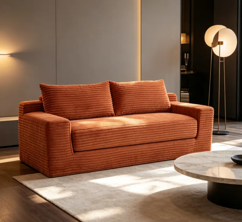 Memory Foam Compression Loveseat Sofa, 2-In-1 Convertible Corduroy Couch, No Assembly Compact Sofa for Small Spaces, Apartment, Bedroom & Home Office modern sectional shape chaise modular furniture delivery day bed upholstered floor corner exquisite set,s