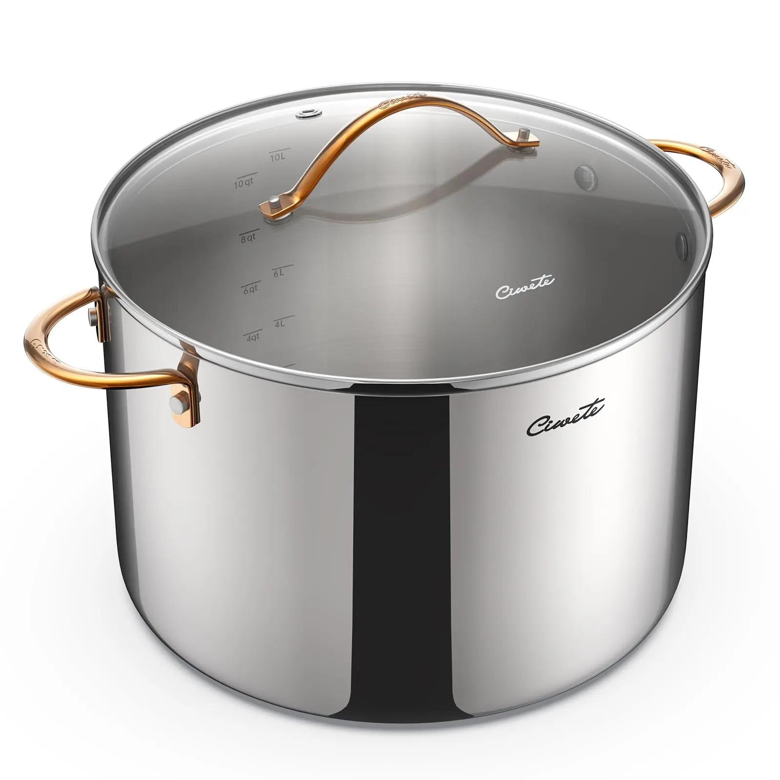 Ciwete 12 Quart Stock Pot with Lid, Upgraded Tri-Ply Stainless Steel Pot, Seamless Large Cooking Pot with Stay-Cool Brass Handle, Healthy Polished Stockpots, Induction Cookware, Oven & Dishwasher Safe