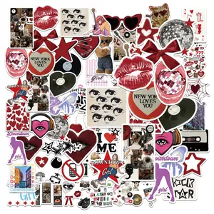 50pcs Y2K Retro Rock Decorative Stickers Pack, Waterproof Coquette Red Heart & Disco Ball Decals for Laptop, Water Bottle, Luggage, Journal & Scrapbook, Aesthetic Gift Sticker Packs, Sticker Sheets