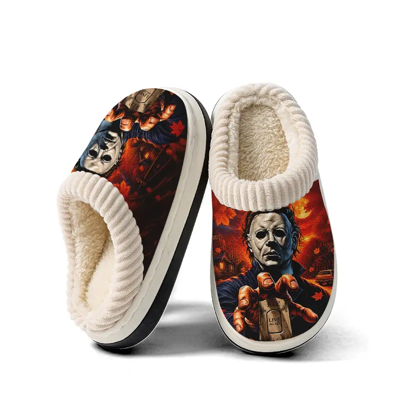 Kids Halloween Slippers- Horro Movie Michael-Myers Printed Slippers, Durable Non-Slip Plush Indoor Slippers Suitable for Boys Girls, Warm and Comfortable Slippers for Winter, Cozy for Home, Exquisite Slippers