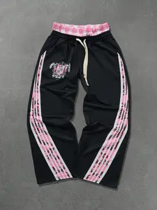 Men's Street Style Side Stripe Drawstring Waist Loose Wide Leg Pants, Perfect for Raves & Back-To-School Season, Trendy Casual Wear, Casual Comfy Trouser