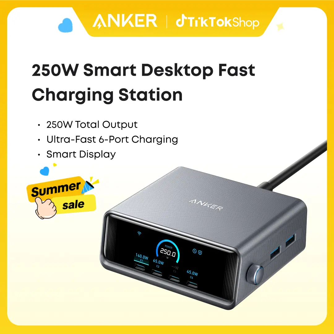 【GaN Charger】Anker Prime Charger, 250W 6-in-1 Smart LCD Ultra-Fast Charging for MacBook iPhone iPad & More,summerwins,FathersDayGift
