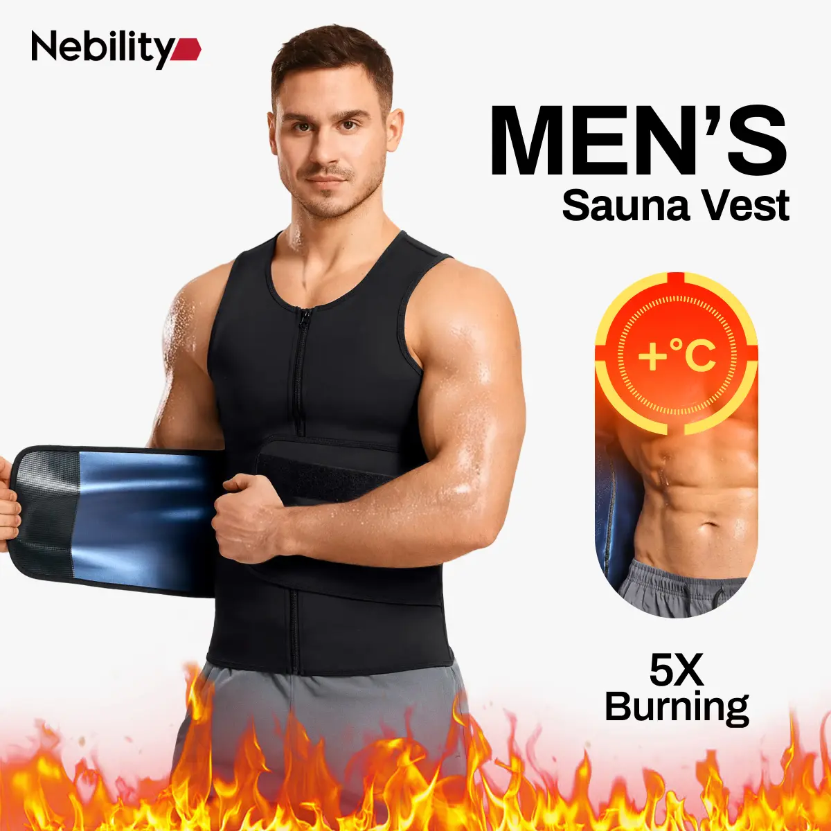 Nebility Men's Thermal Sauna Vest - Heat-Reflective Coating Compression Shirt Masculine Menswear Waist