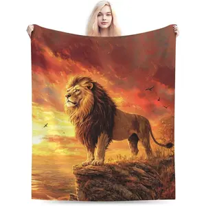 Lion Blanket Soft Cozy Lion Flannel Throw Blanket Warm Lightweight Animal Plush Bedding Stuff Decor Blankets Gifts for Lover Women Adults Bed Travel, 280g fabric weight single-sided printing,Provides comfortable temperature