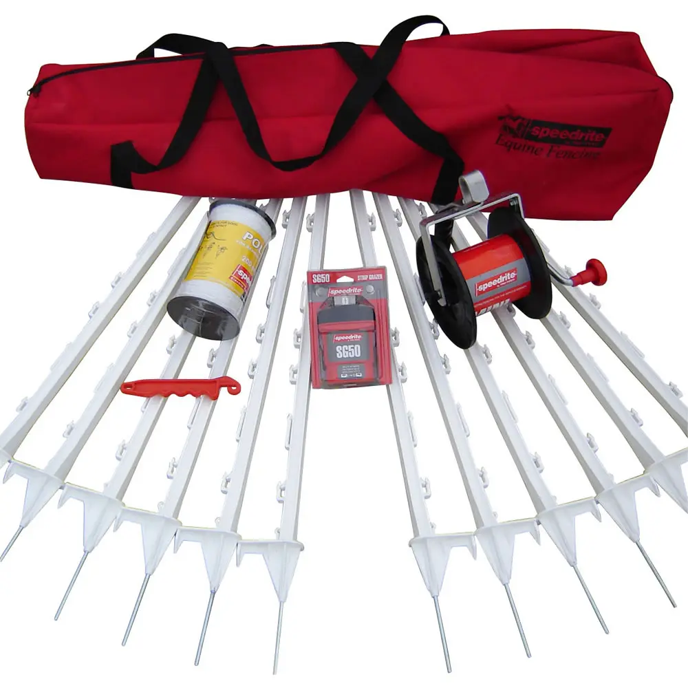 Speedrite SA1001 Red Equine Corral Kit for Horse, Aluminum Construction, 12 Treading Posts, 14 lbs Weight, 660' Roll of 1/2" Politape