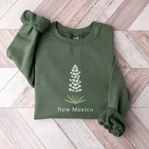New Mexico State Flower Sweatshirt, Embroidered New Mexico Crewneck Sweater, Yucca Flower Shirt, Embroidered New Mexico Sweatshirt