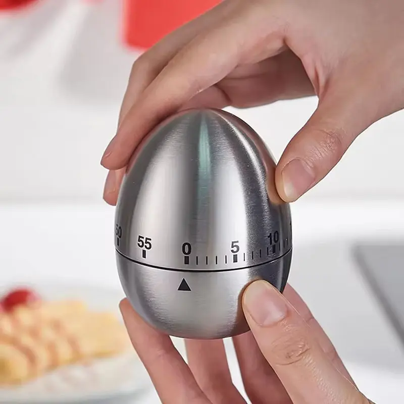 Kitchen Timer Stainless Steel Egg Shape 60 Minutes Mechanical Alarm Clock Countdown Function Cute Kitchen Egg Timer