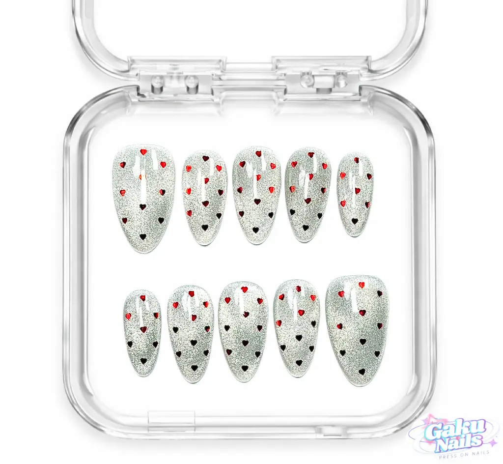 GakuNails GLITTER CRUSH 10 PCS Medium Almond Handmade Press On 3D Flower Green Mint Cateye Butterfly Print Builder Gel selectable size Reusable Nails