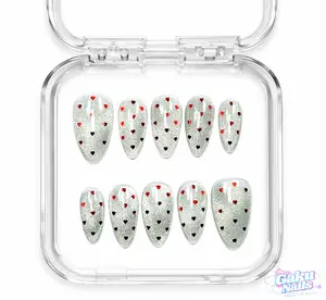 GakuNails GLITTER CRUSH 10 PCS Medium Almond Handmade Press On 3D Flower Green Mint Cateye Butterfly Print Builder Gel selectable size Reusable Nails