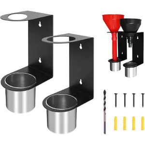 2 Sets Oil Funnel Holder,Wall Mount Funnel Holder Buddy Storage Rack With 2 Removable Collection Cups,Oil Funnels Kit Organizer Bracket For Workshop,Race Trailers,Automotive Garage Shop, Home
