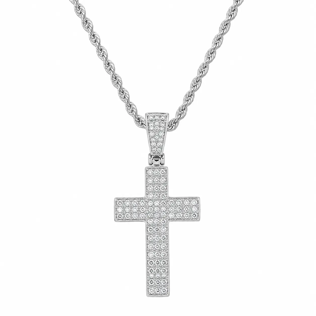 ced Out Full CZ Diamond Cross Necklace - Hip Hop Bling Exquisite Trendy Pendant Jewelry, Silver Diamond Necklace Pendant, Jeweled Cross Design, Necklace Pendant Jewelry