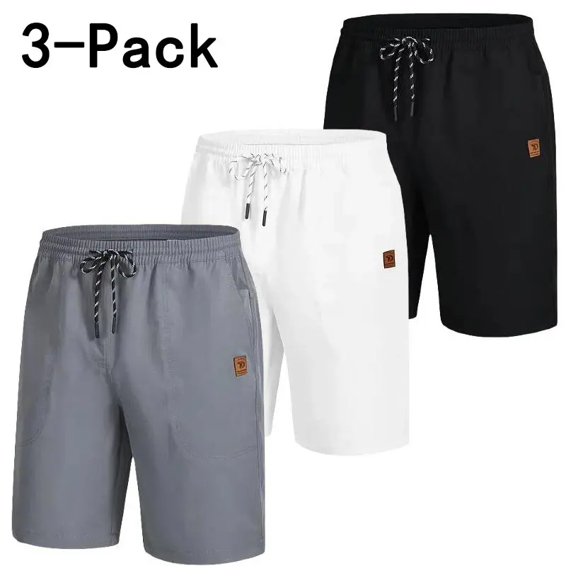 YUYANGDPB Men's 3-Pack Cargo Shorts – Polyester Stretchy Casual Shorts with Drawstring Waist, 5 Pockets (1 Zipper Pocket) for Daily Wear, Vacation, Outdoor, Summer
