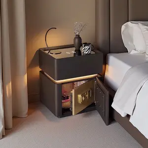 Lue's House Smart Nightstand with LED Light Wireless Charging Safe or 2 Drawers – Modern Bedside Table Tempered Glass Top No Assembly