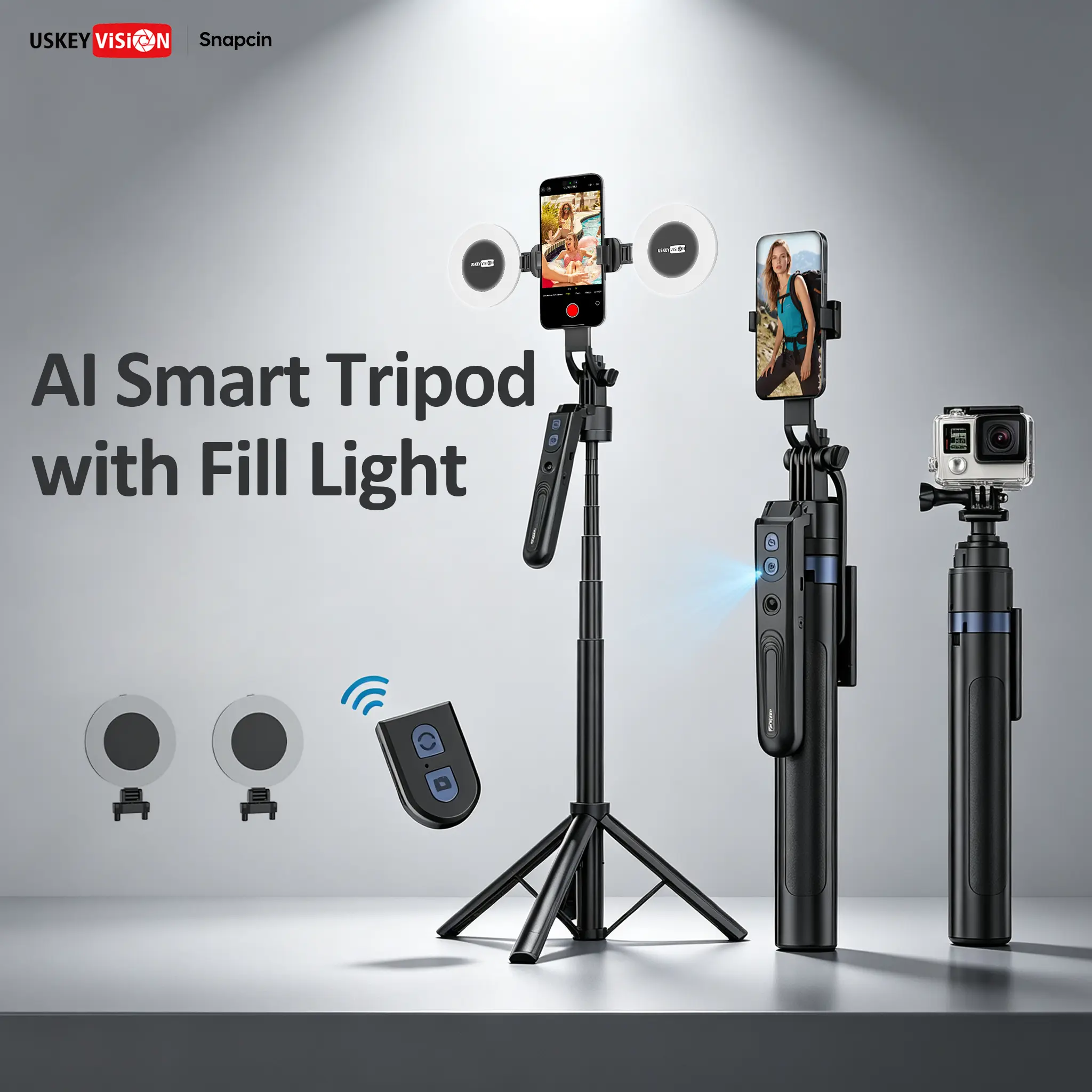 Smart AI Face Tracking Selfie Stick Tripod Rotating Stand 70" Phone Holder w/Camera Lens Fill Light Remote Gesture Control Auto Follow for TikTok YouTube Live Pro Creator Vlog Essentials