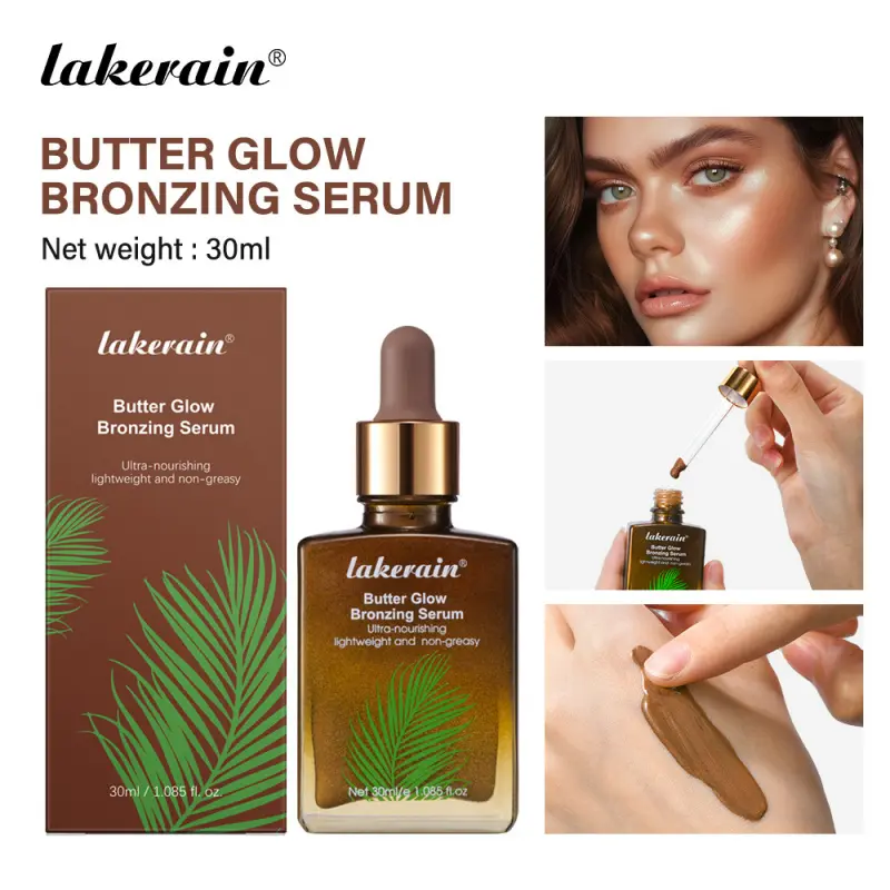 1PC Lakerain Bronzing Serum, Centella Asiatica Extract, Moisture Hydrating Moisturizing Skin Nourishing Wheat Tone Sunless Tanning Face Body Essence, Sun Kissed Glow Makeup, Tanning Serum Face Body Highlighter Skincare Makeu