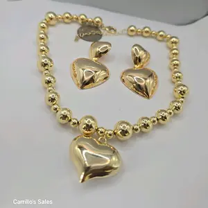 HEARTS Shape Fashion Set Necklace 18 Inches with Beautiful Earrings Gold-Plated for Women