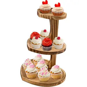 3 Tier Valentine's Day Heart Shaped Cake Stand Wooden Cupcake Stand Rustic Dessert Table Display for Birthday Wedding  Shower Party