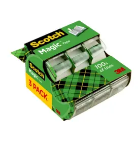 Scotch Magic Tape, Repair Christmas Cards and Use as Holiday Gift Wrap Supplies for Christmas, 3/4 X 300 Inches, 3 Dispensered Rolls 3M