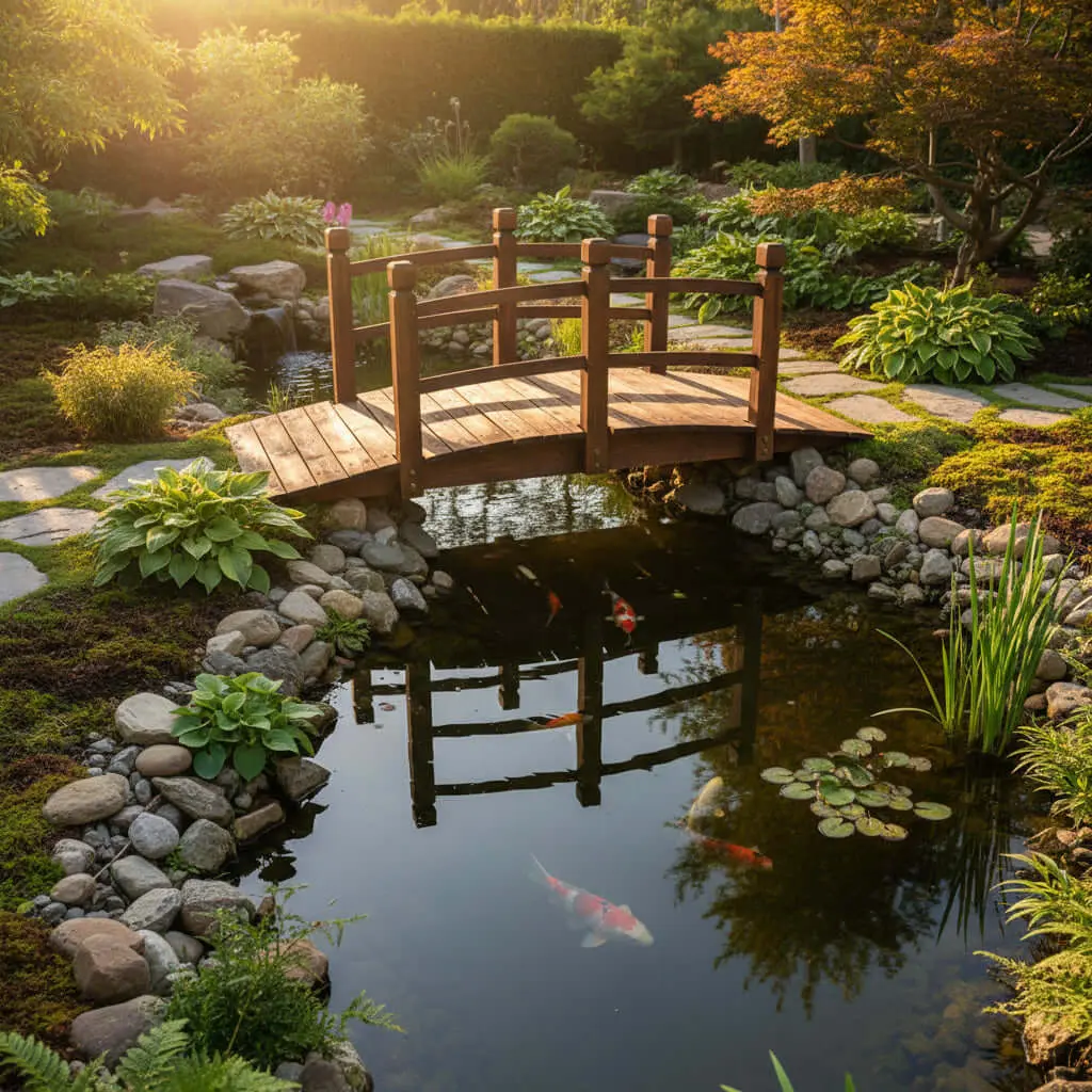 Wooden Garden Bridge, 59" Span Fir Wood Carbonized Arch Outdoor Bridge with Drainage Arc, Dual Use, Strong Load Support